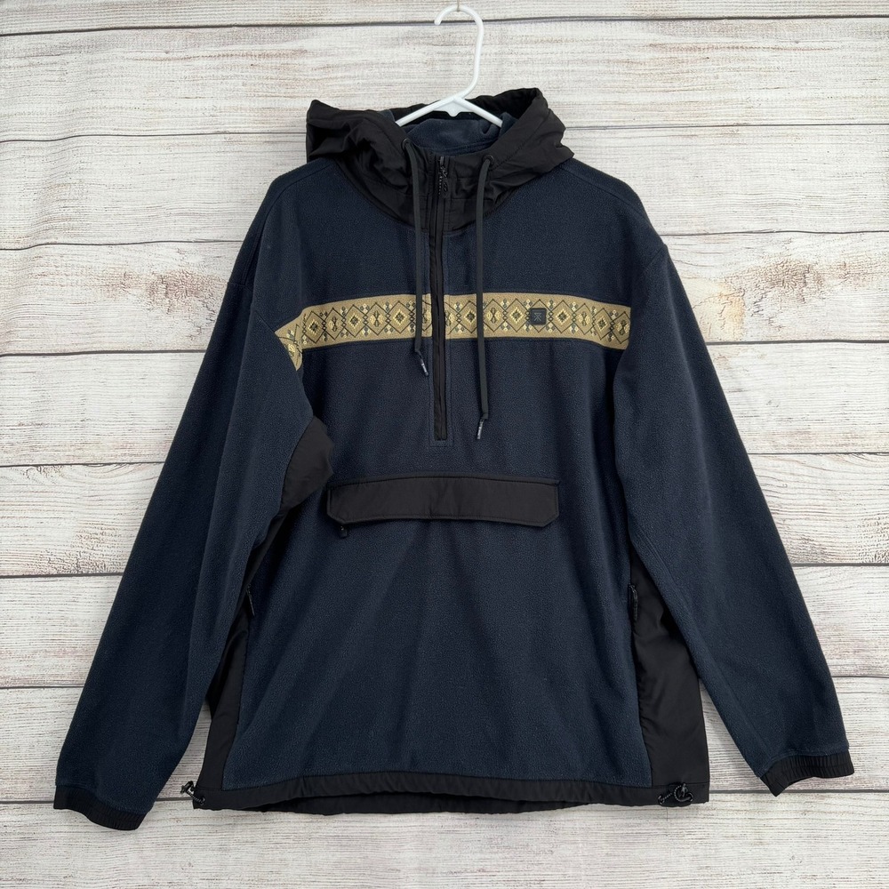 Roark Overland Anorak Men Large Navy Blue Fleece Half Zip Hooded Pullover RF331